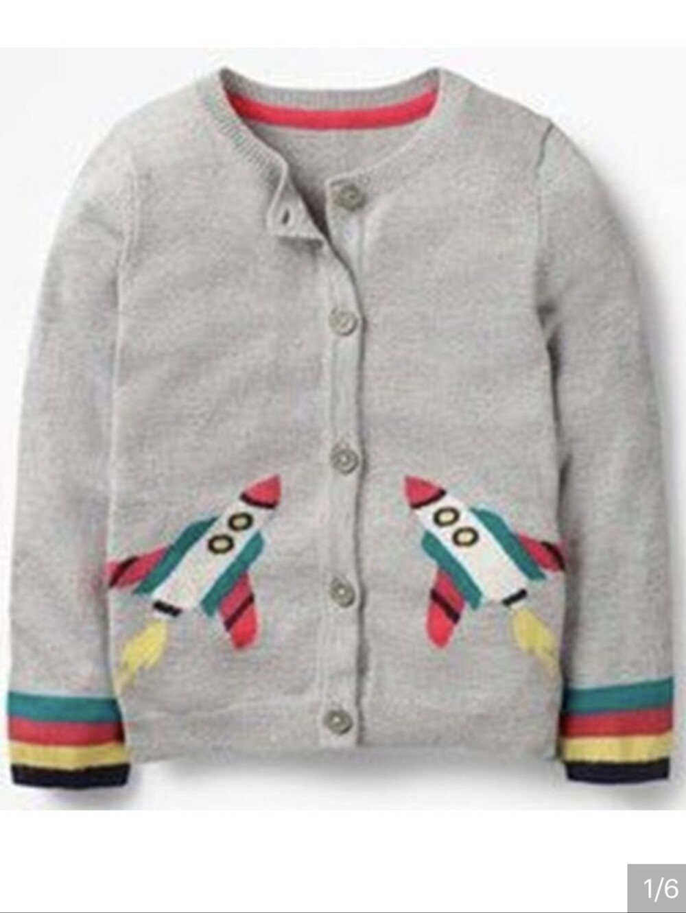 Mini Boden Rocket Cardigan Girls 6/7 Heather Gray Button Sweater